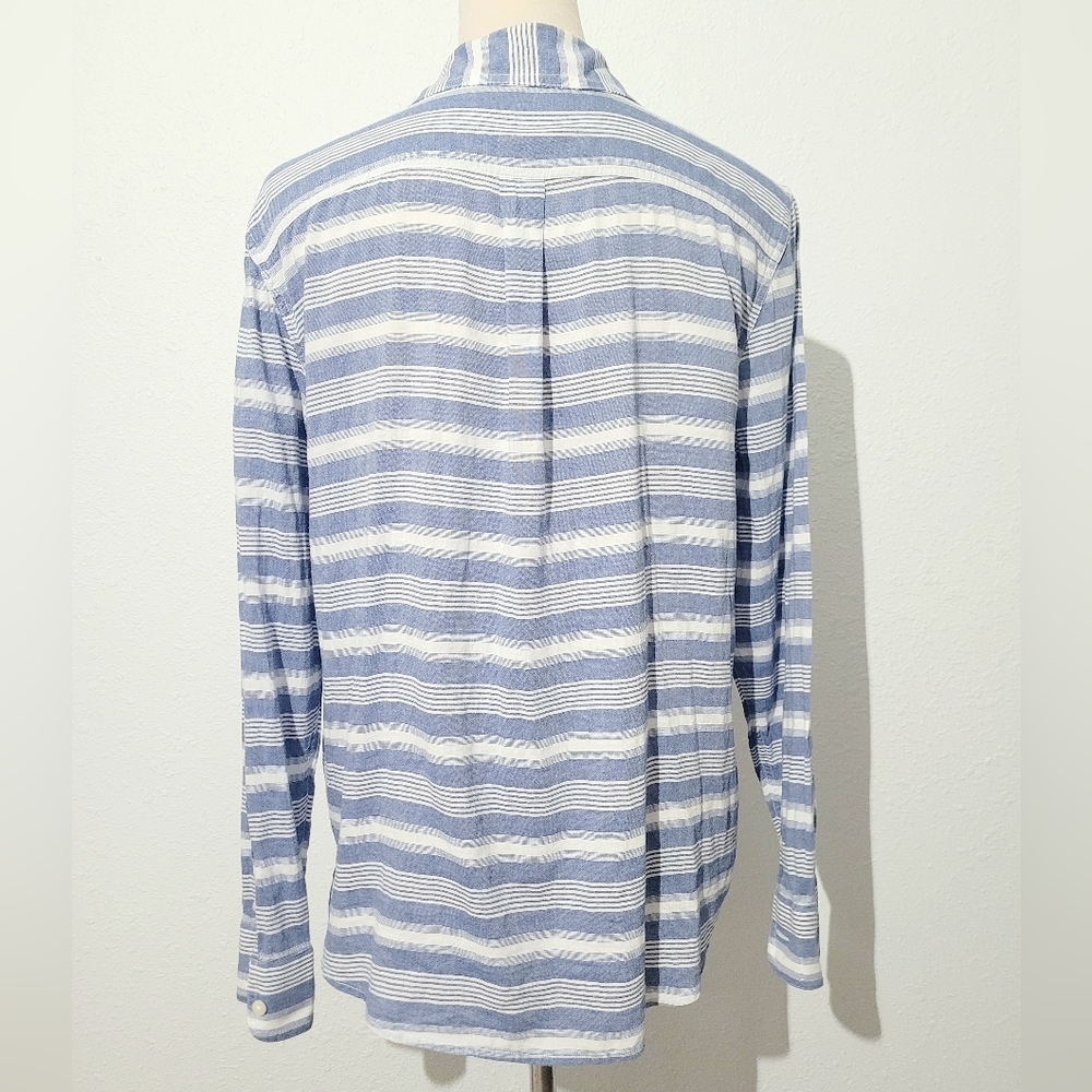Chaps Chambray Tunic Shirt Womens Size Medium Striped 100% Cotton Button Top - Picture 5 of 11